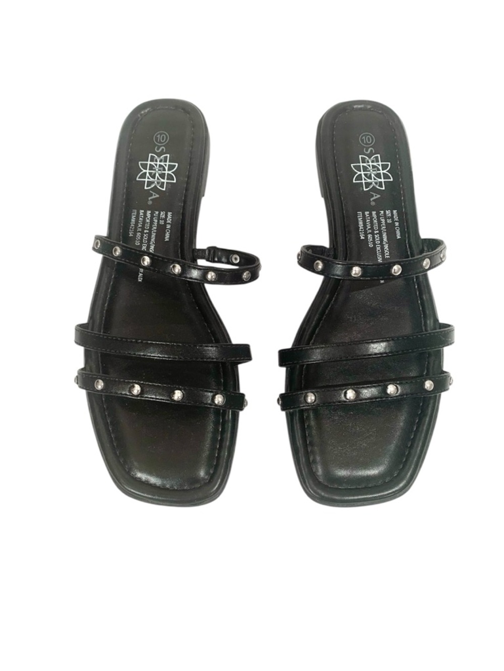 Serra Black Studded Triple-Strap Slide Sandals